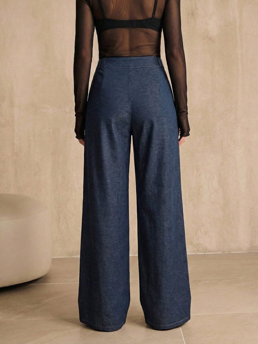 Blue Casual Women's Elegant Pleated Wide Leg Pants - Picture 2 of 7